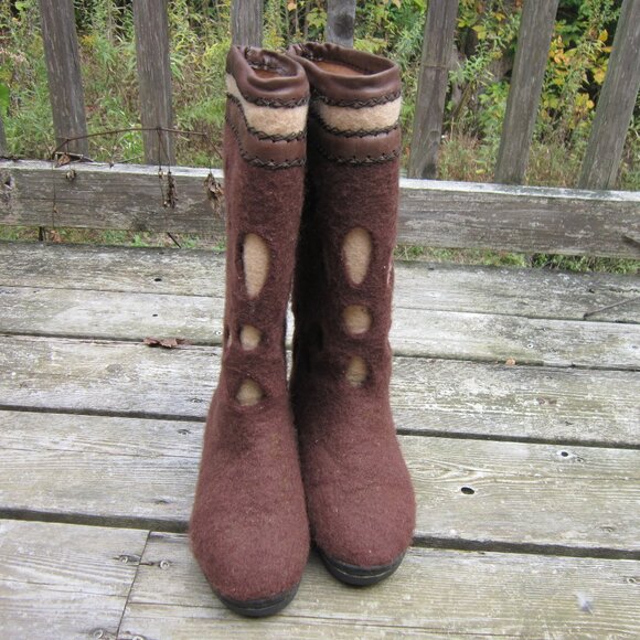 Handmade Wool Boots Women's Size 8 US Latex-Free Brown Warm Boots Flower Petals - Picture 7 of 16